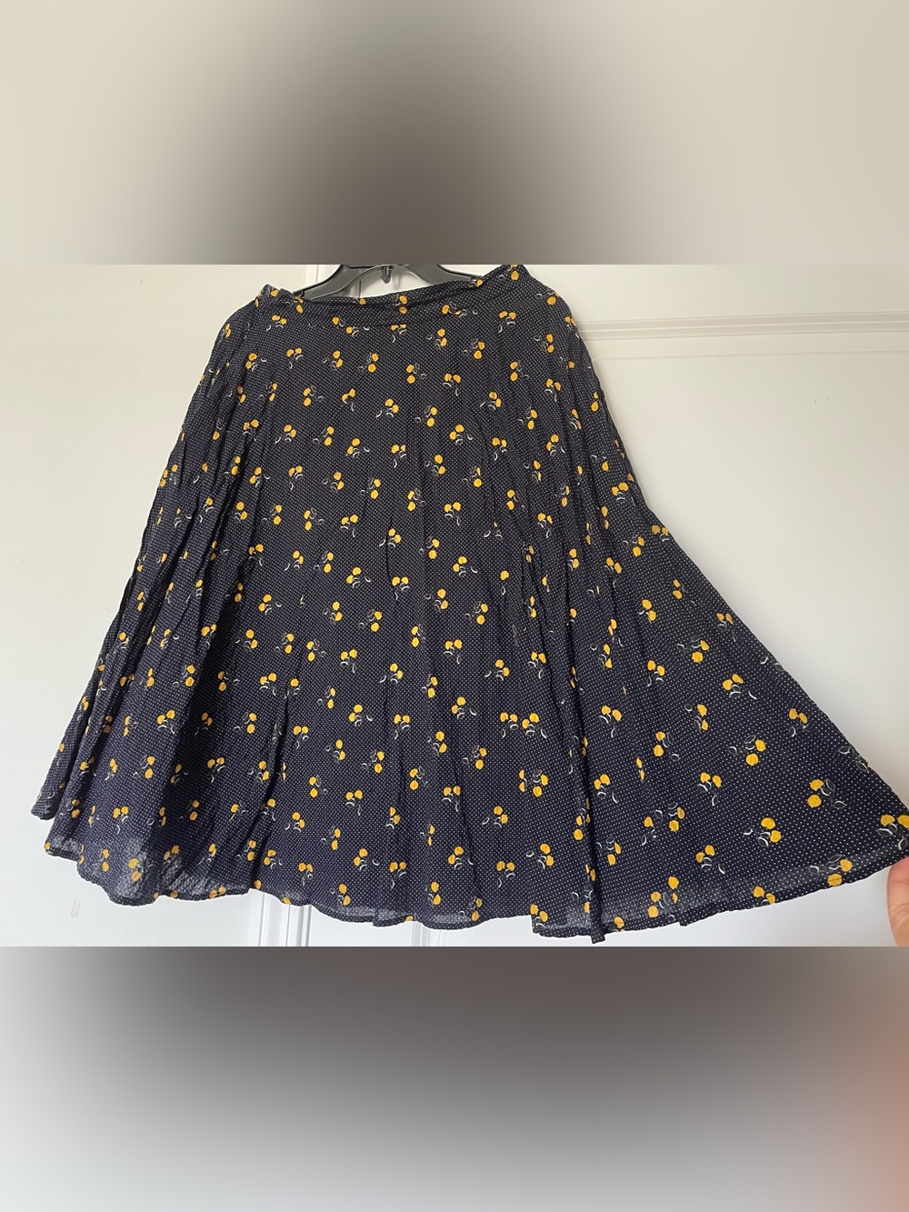 Tulip B Lemon Polka Midi Skirt Whimsy Size M Pockets Blue Flowy Vacation Summer